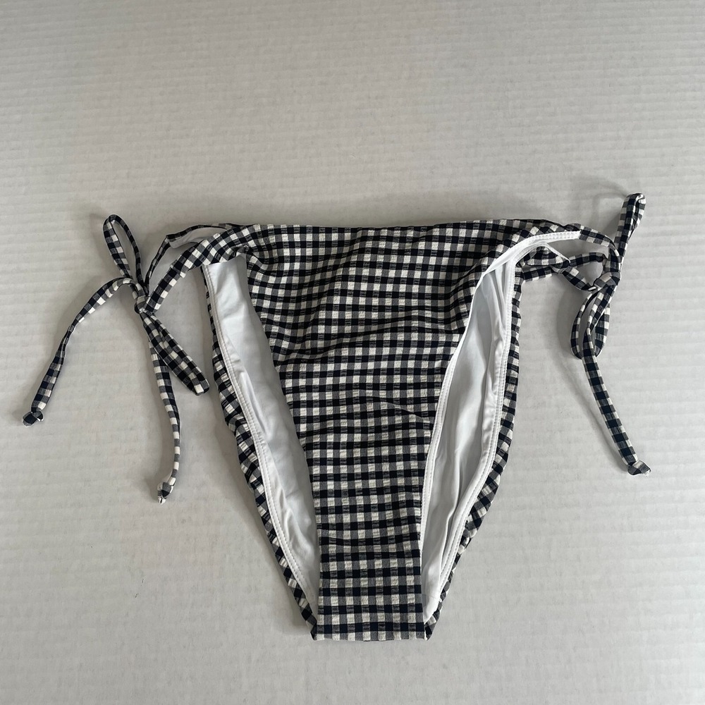 Andie The String Bikini Bottom Womens XL Black White Gingham‎ Lined Stretch Swim